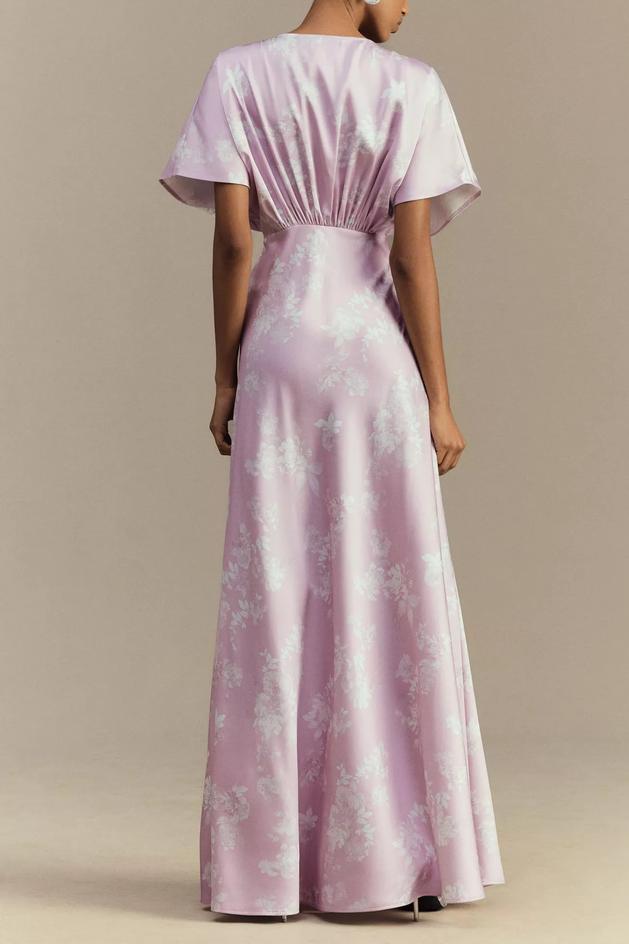 Robe Weitese en satin à décolleté en V profond et manches flottantes, robe de bal trapèze, robe longue lilas